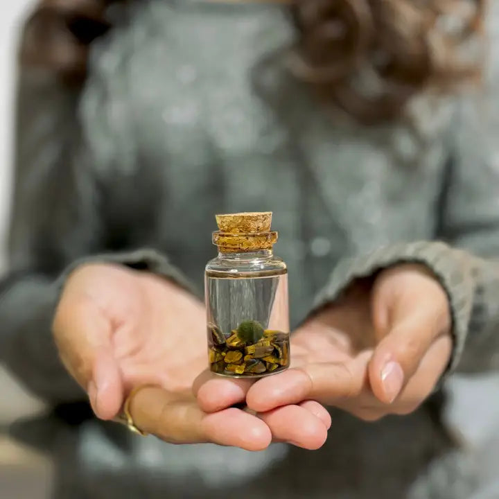 Tiny Tiger Eye Gemstone Moss Ball Terrarium