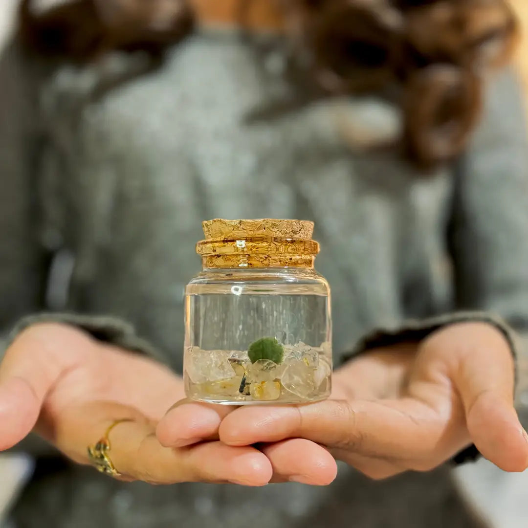 Small Citrine Gemstones Moss Ball Terrarium