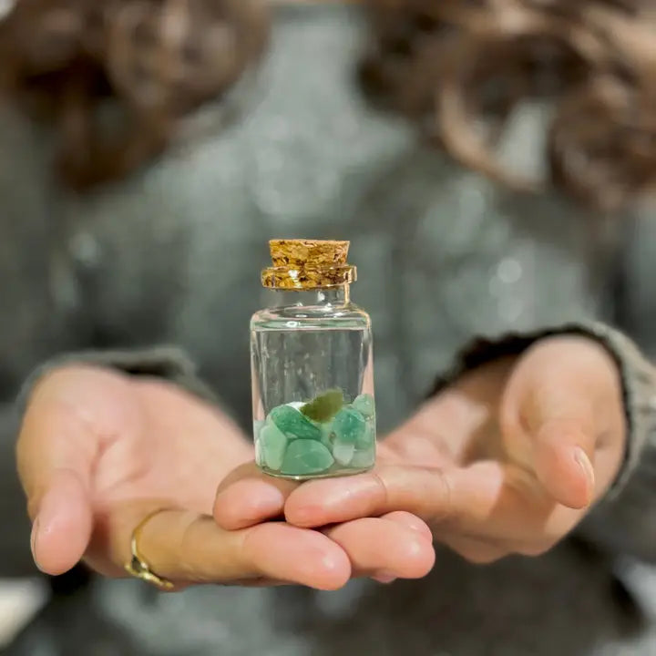 Tiny Aventurine Gemstones Moss Ball Terrarium